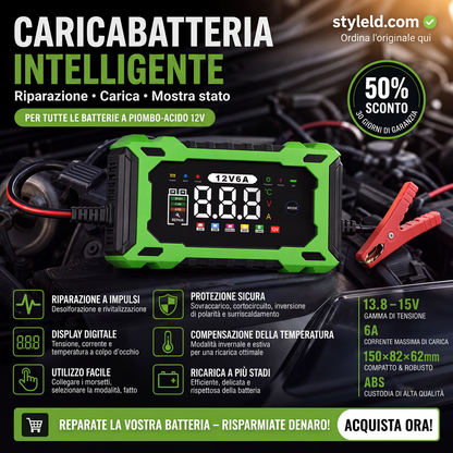 🔥Offerta a tempo limitato - Caricabatteria auto intelligente da 12V, 6A con funzione di riparazione a impulsi