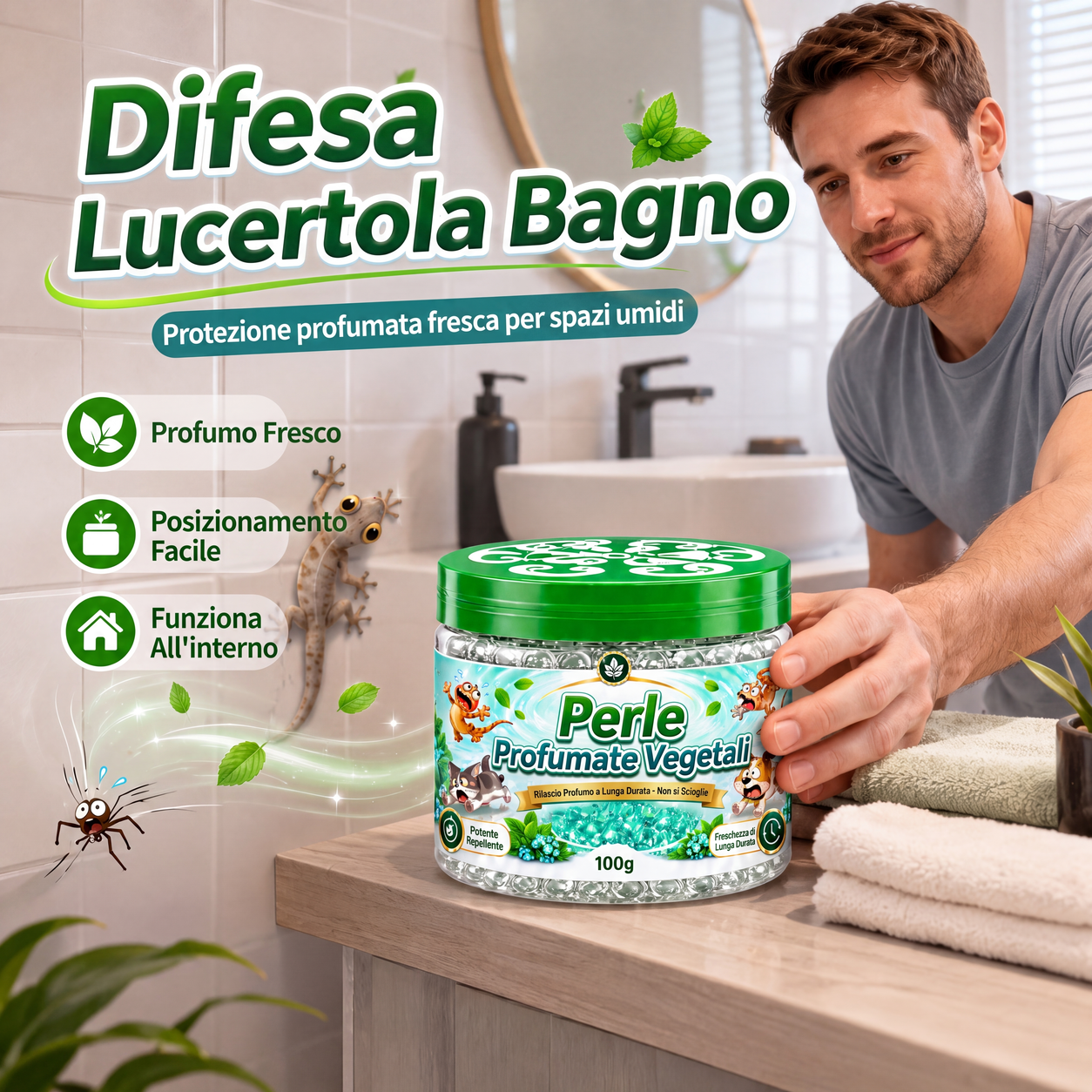 Perle in gel repellente per gechi a base di piante naturali