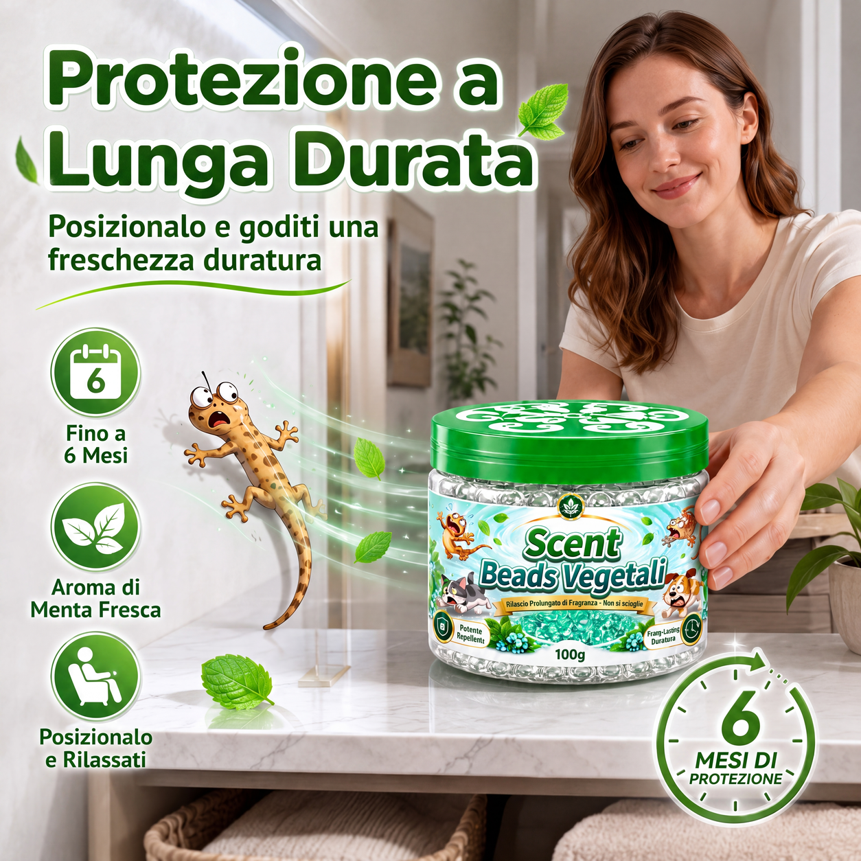 Perle in gel repellente per gechi a base di piante naturali