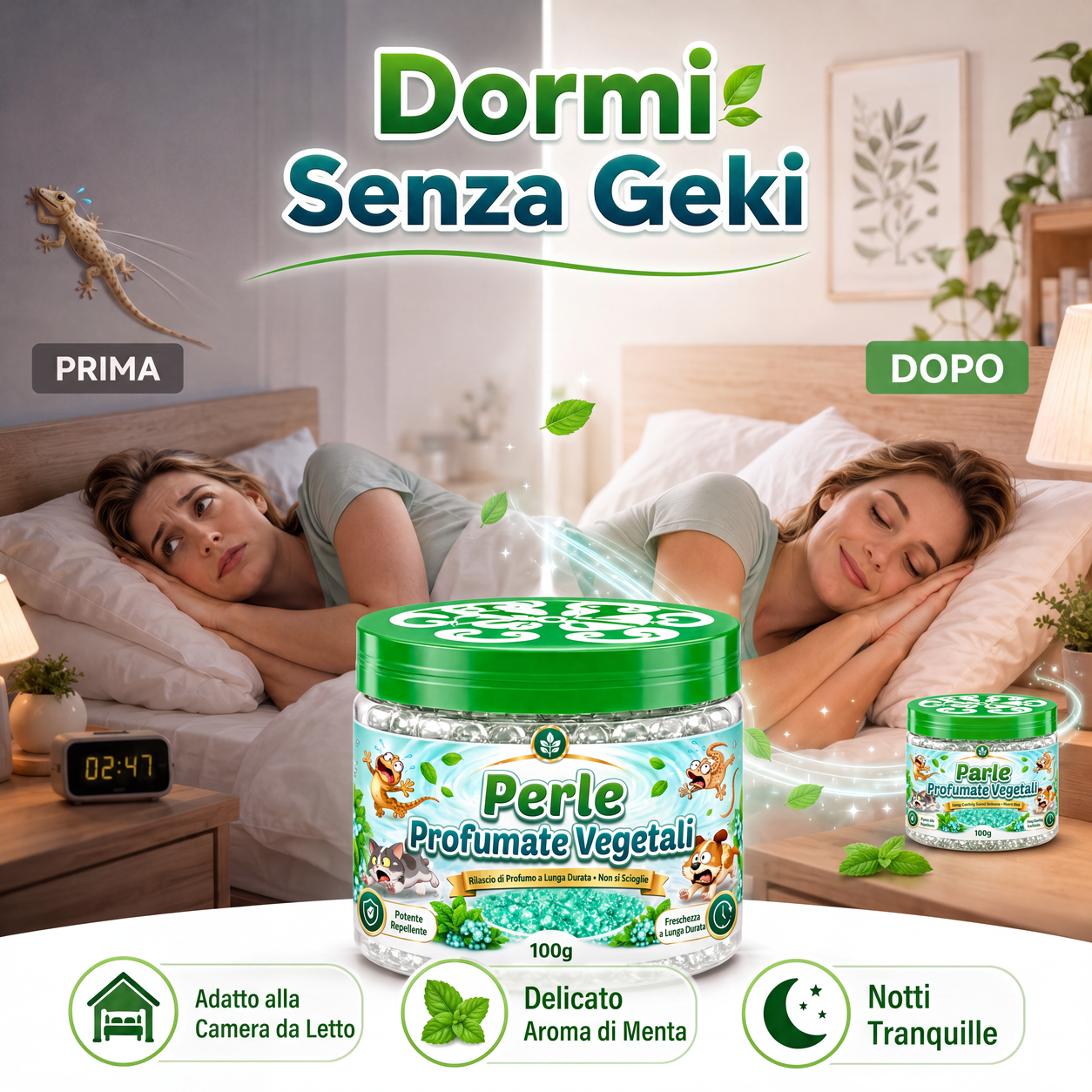Perle in gel repellente per gechi a base di piante naturali
