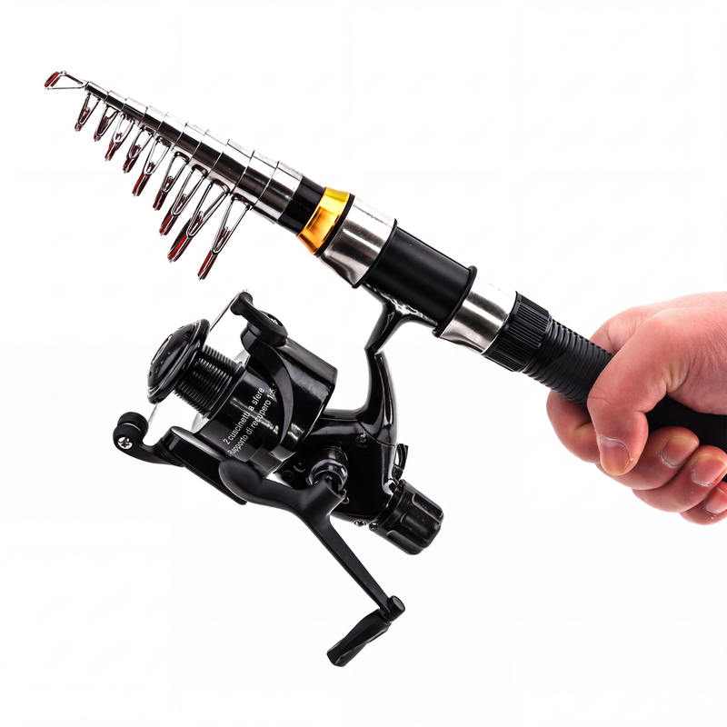 🎣Kit da Pesca Completo Portatile  | Canna Telescopica in Fibra di Vetro 💪 | Mulinello Fluido ed Esche Incluse 🐟 | Ideale per Viaggi e Campeggio 🎒