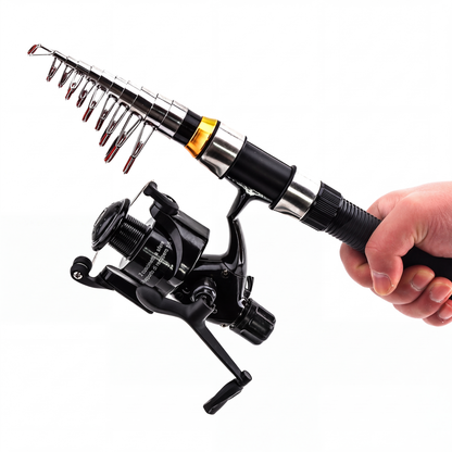 🎣Kit da Pesca Completo Portatile  | Canna Telescopica in Fibra di Vetro 💪 | Mulinello Fluido ed Esche Incluse 🐟 | Ideale per Viaggi e Campeggio 🎒