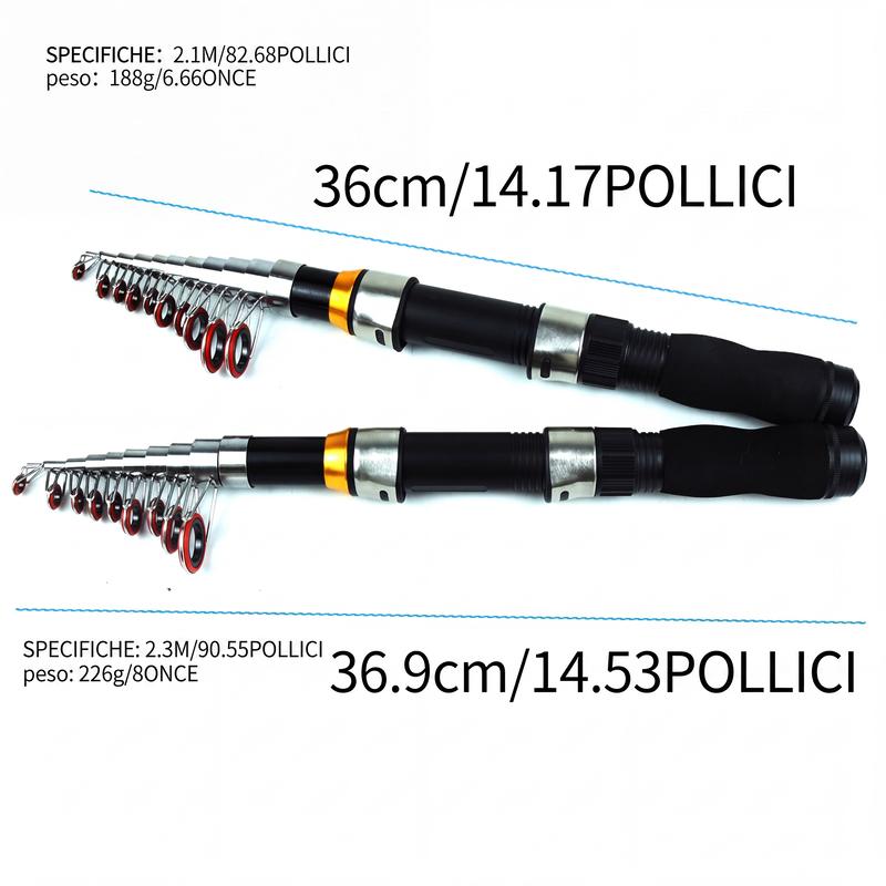 🎣Kit da Pesca Completo Portatile  | Canna Telescopica in Fibra di Vetro 💪 | Mulinello Fluido ed Esche Incluse 🐟 | Ideale per Viaggi e Campeggio 🎒