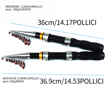 🎣Kit da Pesca Completo Portatile  | Canna Telescopica in Fibra di Vetro 💪 | Mulinello Fluido ed Esche Incluse 🐟 | Ideale per Viaggi e Campeggio 🎒