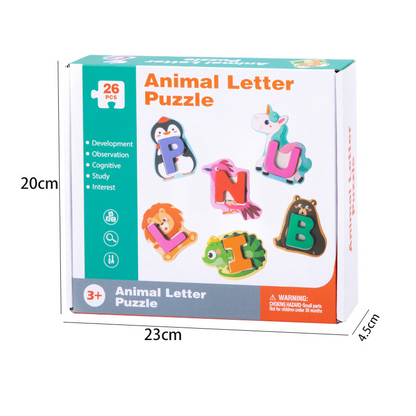 🧸 Giocattolo in Legno con Lettere e Animali da Abbinare | Impara l'Alfabeto Giocando 📚 | 26 Pezzi con Illustrazioni di Animali Colorate 🐶 | Bordi Lisci e Materiali Sicuri 🛡️ | Consigliato dai 3 Anni 👶