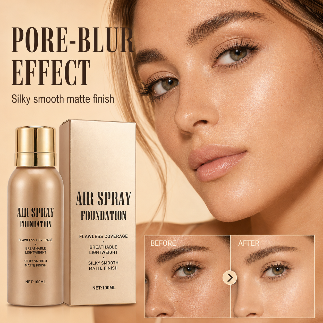 💦 Spray fondotinta aerografo impermeabile senza difetti｜Trucco aerografo lunga durata, anti‑sudore, coprenza modulabile ✨