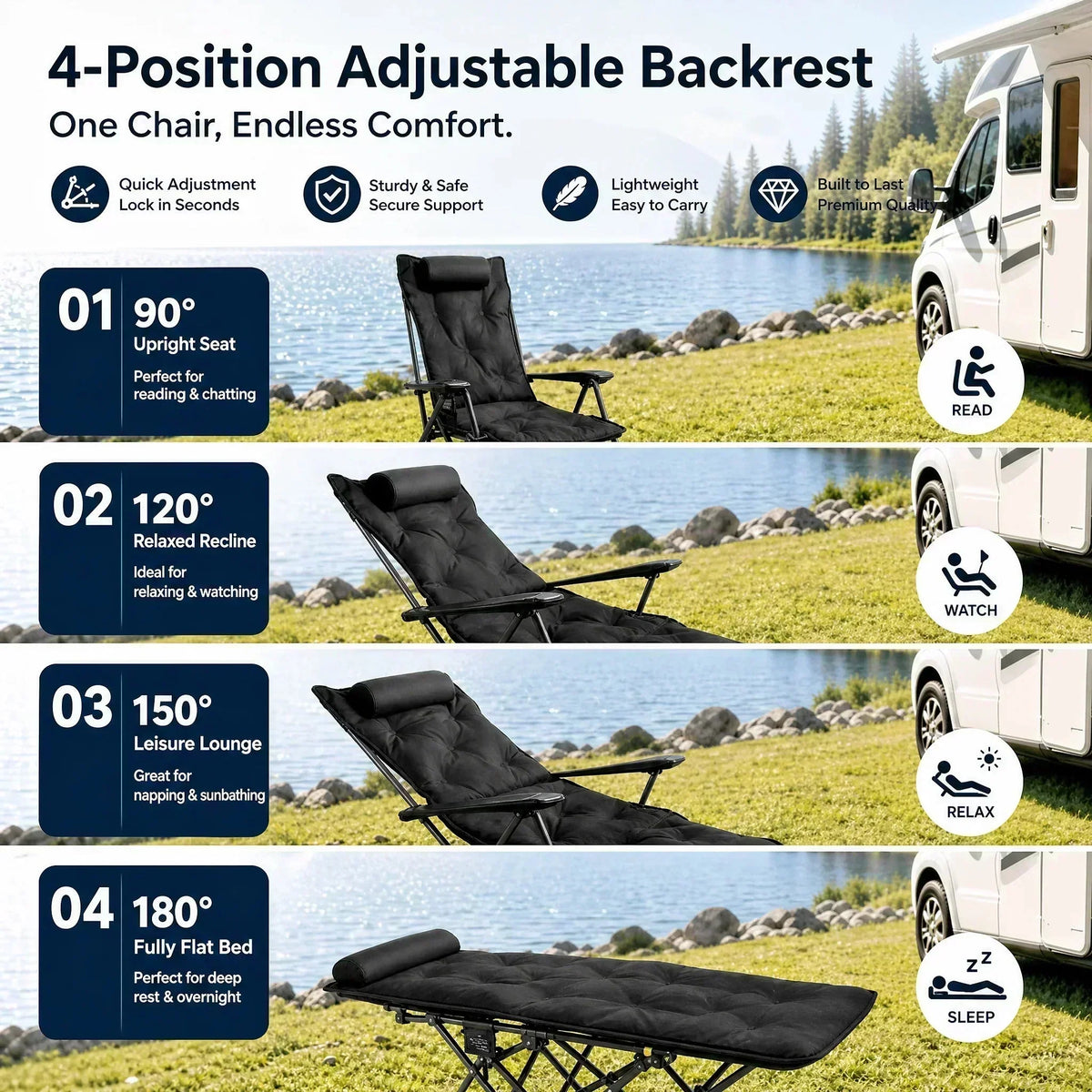 ✨🏖️ Dal mare al campeggio: questa sdraio da esterno regolabile in 4 posizioni con poggiapiedi si adatta al tuo comfort. Struttura in acciaio robusta, tessuto traspirante e tracolla inclusa. 50% DI SCONTO!