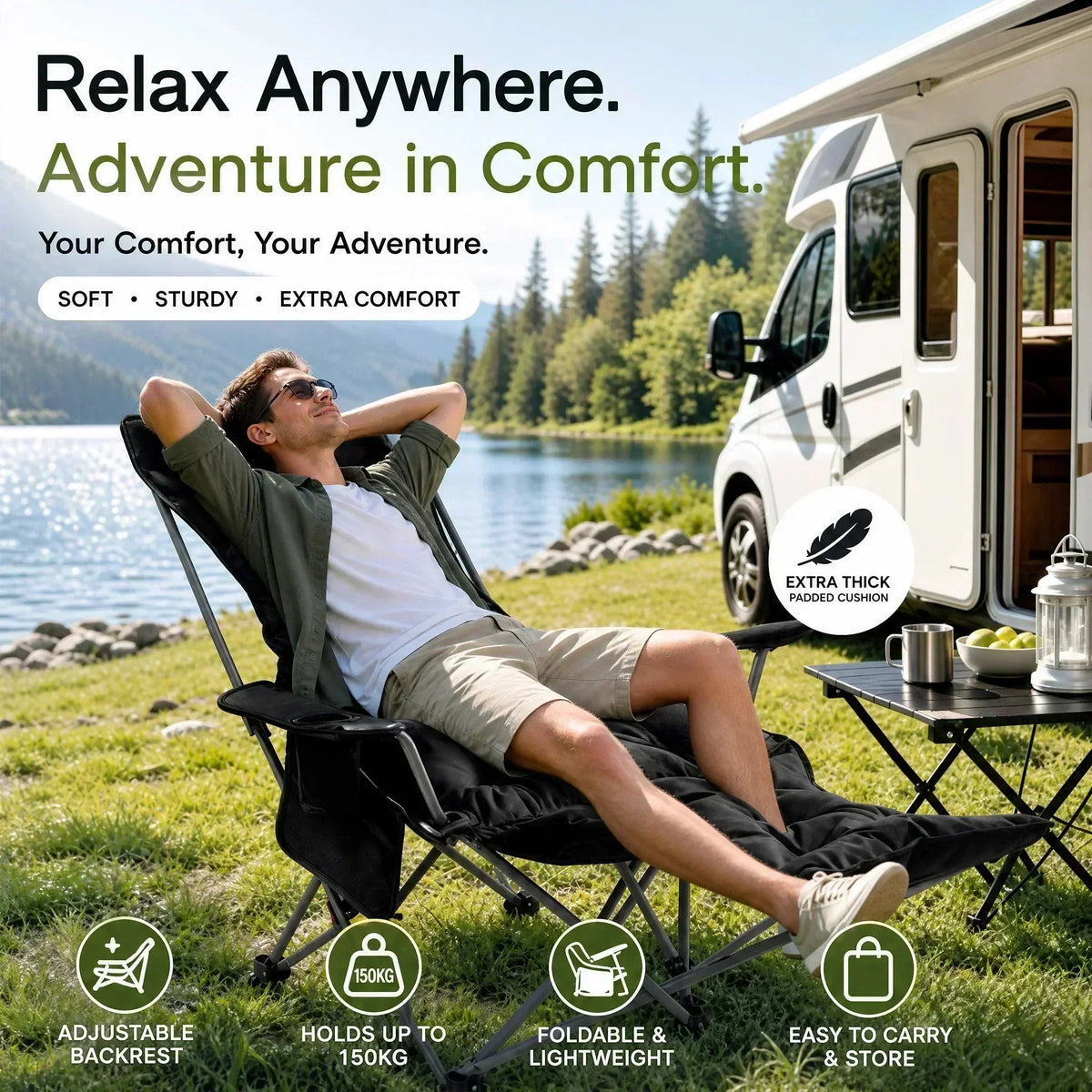 ✨🏖️ Dal mare al campeggio: questa sdraio da esterno regolabile in 4 posizioni con poggiapiedi si adatta al tuo comfort. Struttura in acciaio robusta, tessuto traspirante e tracolla inclusa. 50% DI SCONTO!