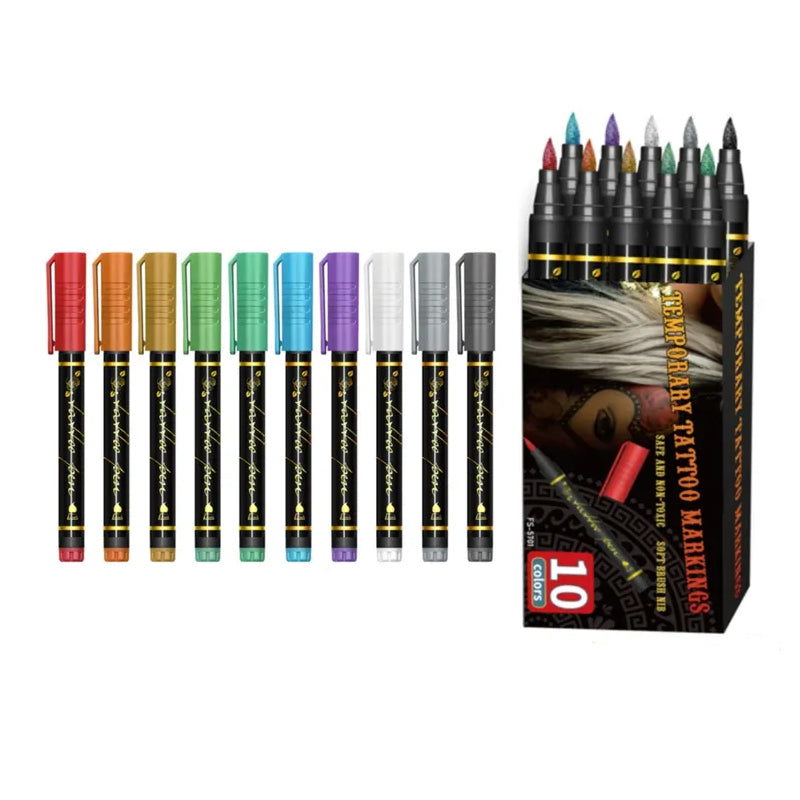 Pennarelli cosmetici per tatuaggi temporanei sulla pelle, 10/15 colori vivaci, punta a pennello flessibile, dettagli precisi, trucco viso per Halloween, atossici, per scrittura e cancelleria