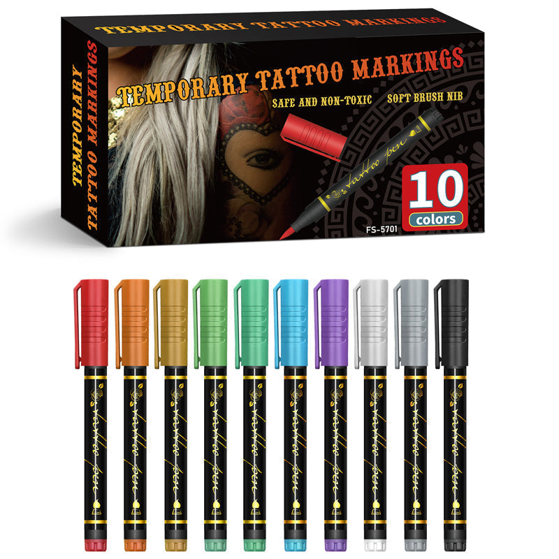 Pennarelli cosmetici per tatuaggi temporanei sulla pelle, 10/15 colori vivaci, punta a pennello flessibile, dettagli precisi, trucco viso per Halloween, atossici, per scrittura e cancelleria