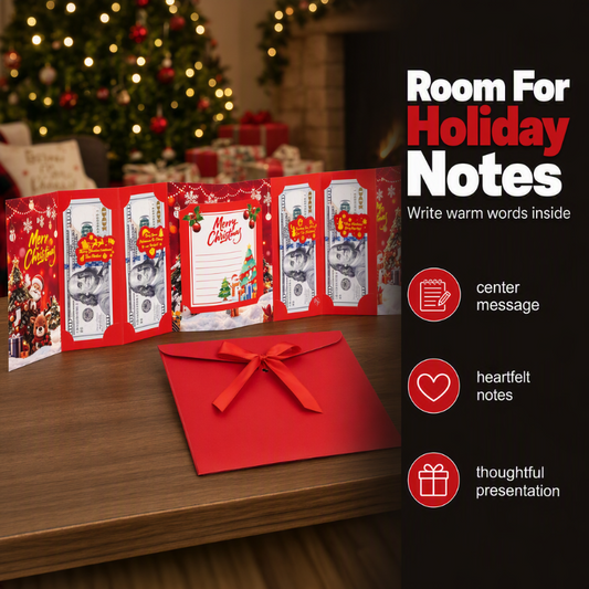 🎄 50% DI SCONTO! ✨ Porta buoni regalo festivo – Organizzazione con più scomparti, spazio per bigliettini natalizi e busta con nastro – Trasforma i soldi in un pensieroso regalo di Natale 💌