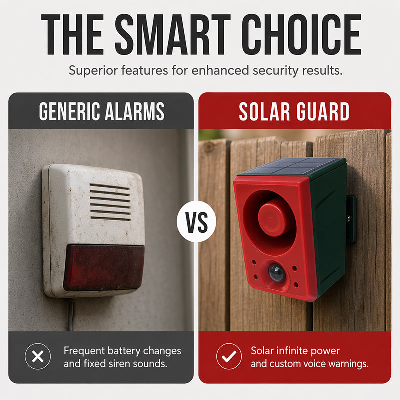 ☀️🚨 Luce di Allarme Solare di Sicurezza – Sensore IR ad Alta Sensibilità, Altoparlante ad Alto Volume, Registrazione Vocale Personalizzata, ABS Resistente – Per Esterni 🏠🔔