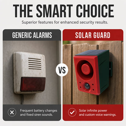 ☀️🚨 Luce di Allarme Solare di Sicurezza – Sensore IR ad Alta Sensibilità, Altoparlante ad Alto Volume, Registrazione Vocale Personalizzata, ABS Resistente – Per Esterni 🏠🔔