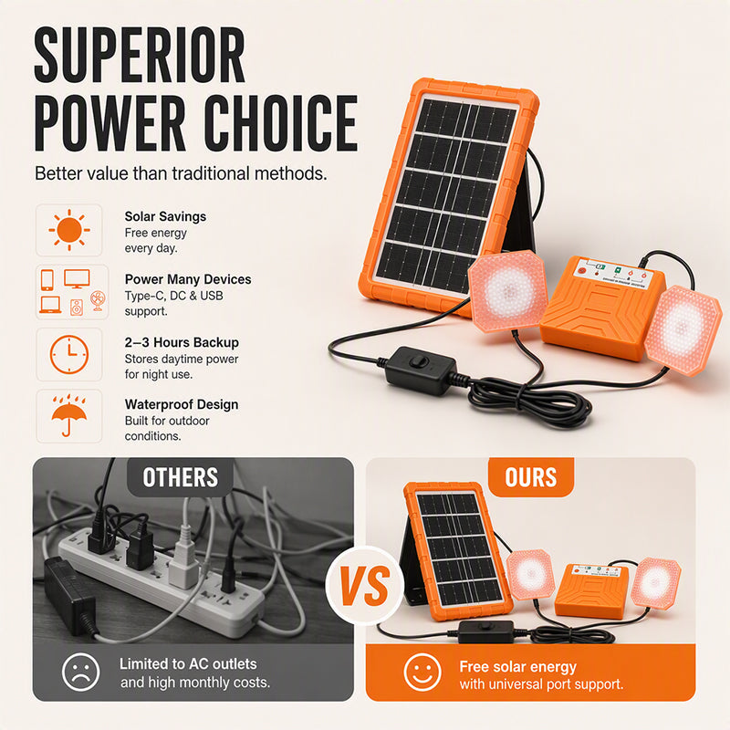 Sistema di alimentazione solare portatile con 2 luci LED