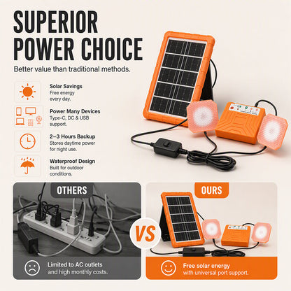 Sistema di alimentazione solare portatile con 2 luci LED