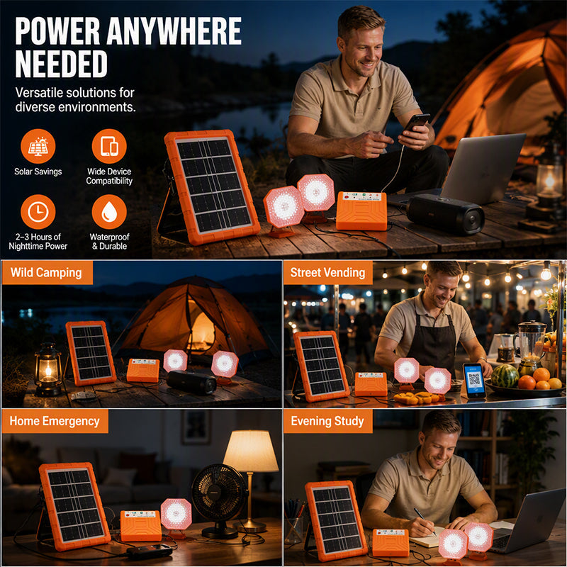 Sistema di alimentazione solare portatile con 2 luci LED
