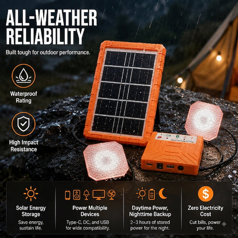 Sistema di alimentazione solare portatile con 2 luci LED