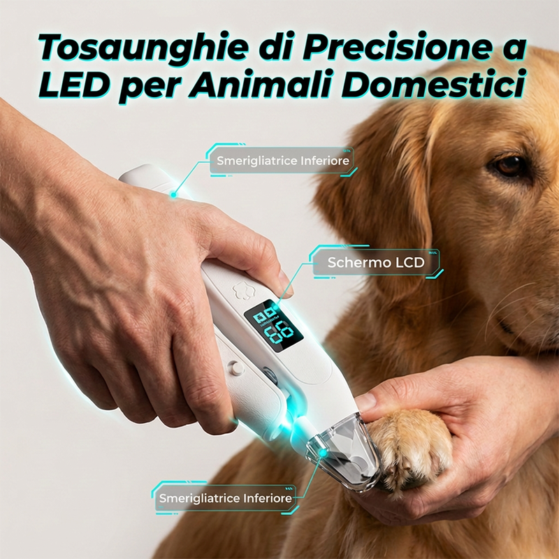 Tosatrice per unghie per animali domestici ricaricabile con luce LED