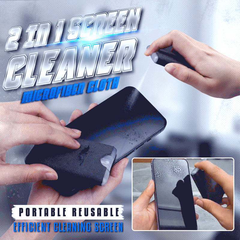 📱Detergente 2-in-1 per Schermi 🧽 | Spray Ricaricabile + Microfibra Lavabile | Compatto per Smartphone, Tablet, Laptop e Display Auto