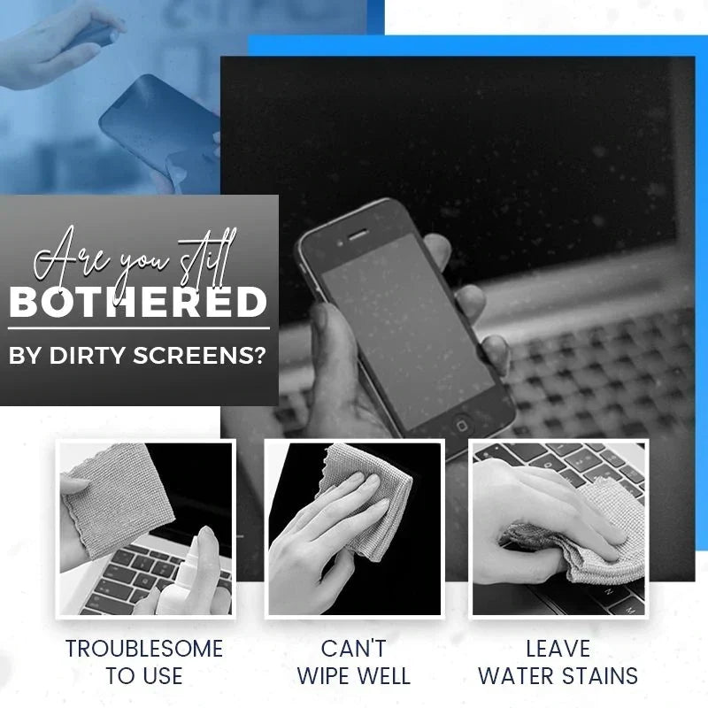 📱Detergente 2-in-1 per Schermi 🧽 | Spray Ricaricabile + Microfibra Lavabile | Compatto per Smartphone, Tablet, Laptop e Display Auto