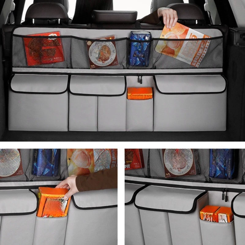 🚗✨ Organizzatore Portabagagli Auto Sospeso – Grande Capacità Multitasche! 🧺 Tessuto Oxford Idrorepellente 💧 Installazione Facile e Veloce ⚡ – 100x45 cm – Nero o Grigio Chiaro 🎨