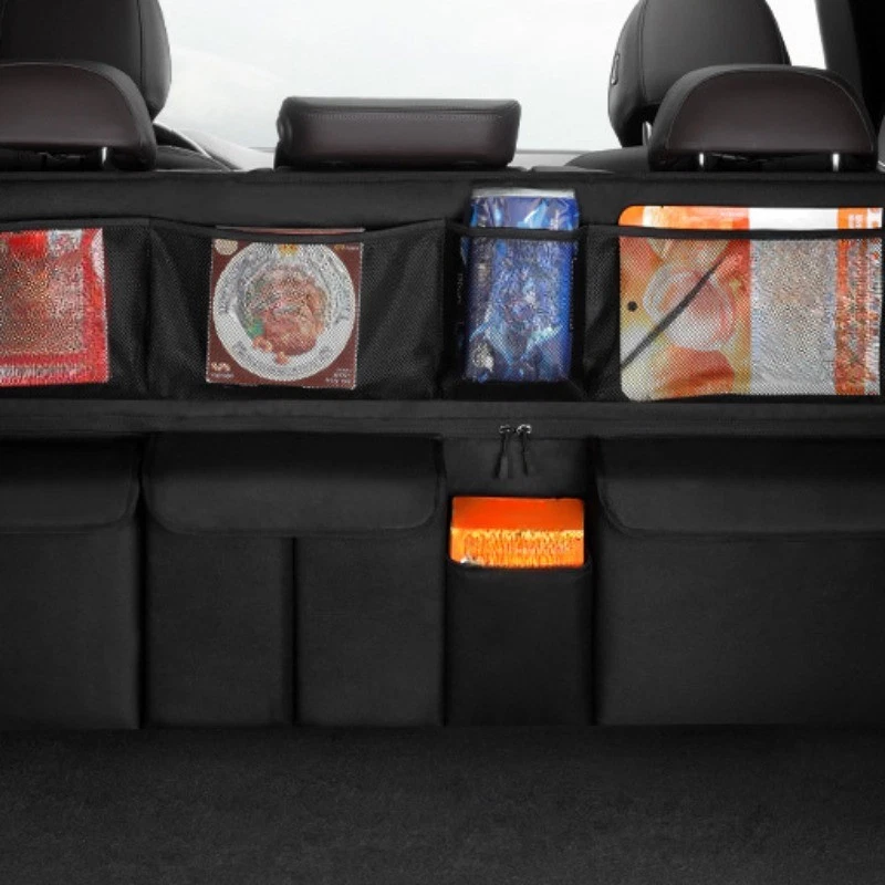 🚗✨ Organizzatore Portabagagli Auto Sospeso – Grande Capacità Multitasche! 🧺 Tessuto Oxford Idrorepellente 💧 Installazione Facile e Veloce ⚡ – 100x45 cm – Nero o Grigio Chiaro 🎨