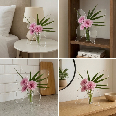 🦋 Vaso a Farfalla Trasparente – plastica cristallina con base stabile. Ideale per fiori, decorazioni da tavolo e regali! ✨💐