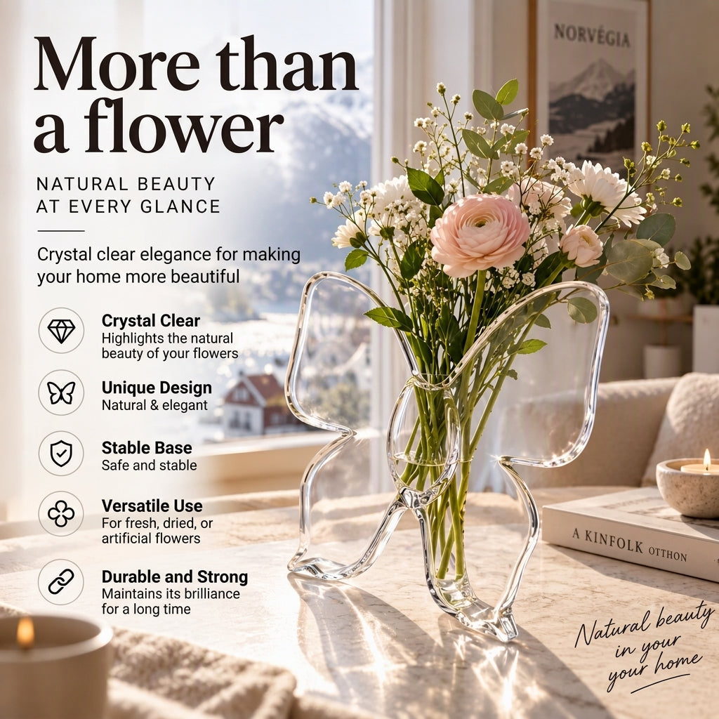 🦋 Vaso a Farfalla Trasparente – plastica cristallina con base stabile. Ideale per fiori, decorazioni da tavolo e regali! ✨💐