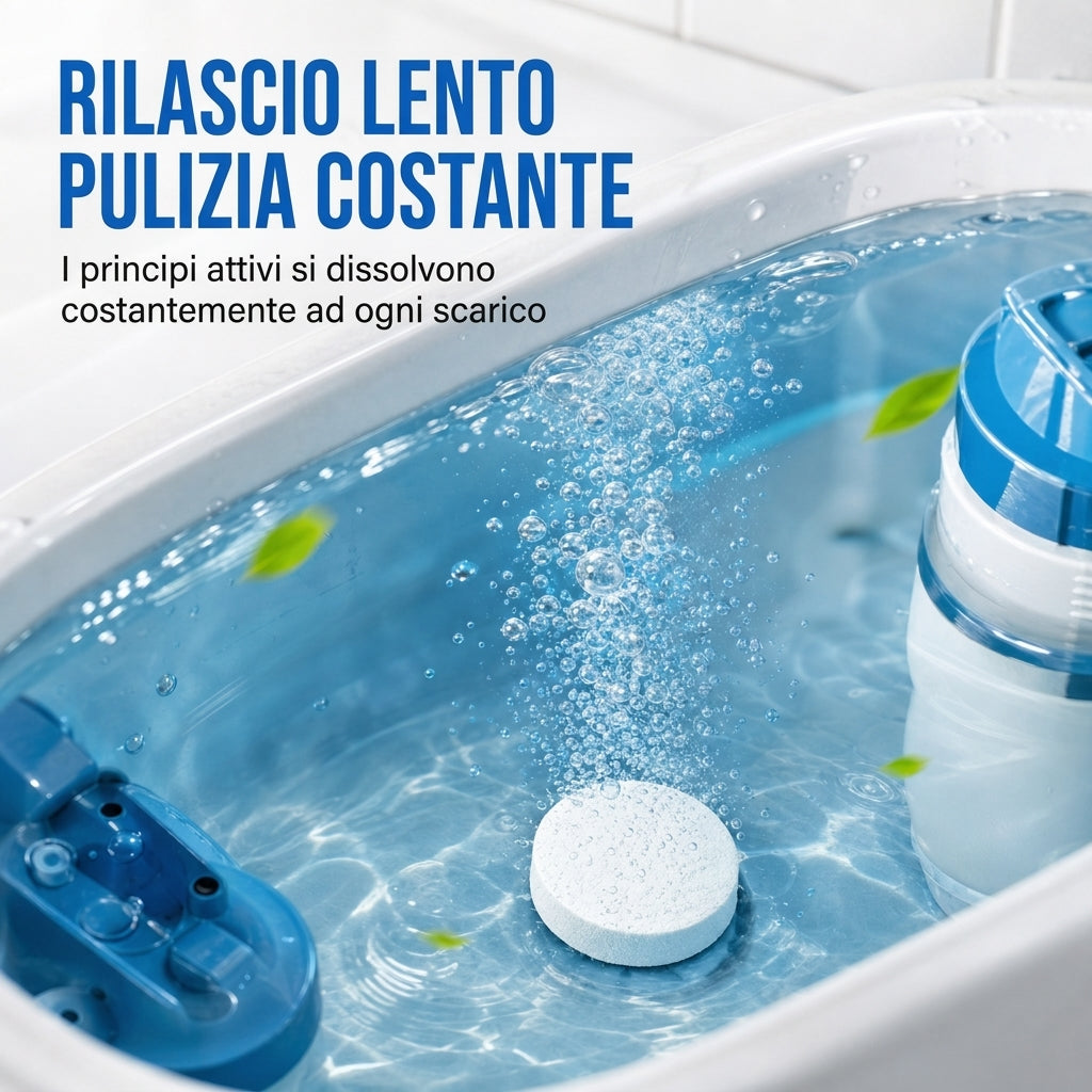 Confezione da 20 compresse effervescenti bianche rotonde per deodorare e profumare il vaso del water