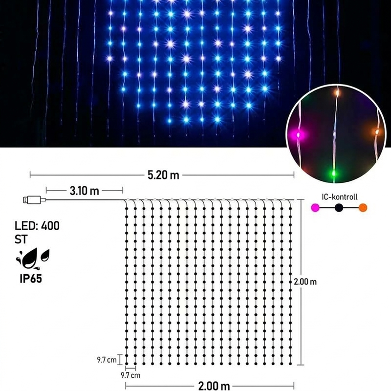 💡 Tenda Luminosa LED Smart con Sincro Musica 🎵 | Disegni, GIF e Testo Personalizzabili via App 📱 | Impermeabile per Casa, Feste e Natale ✨ | Alimentazione USB, 3 Misure 📏