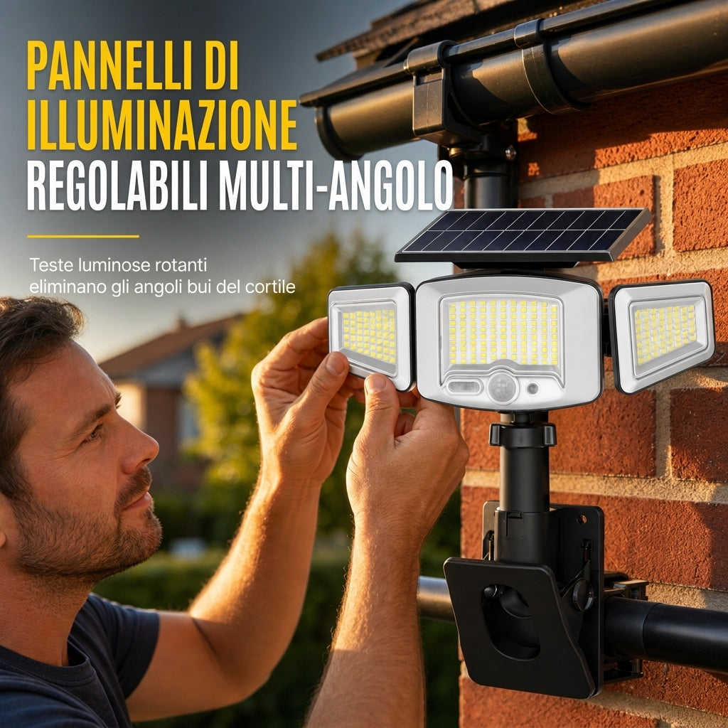 Lampada solare a 3 teste con sensore di movimento