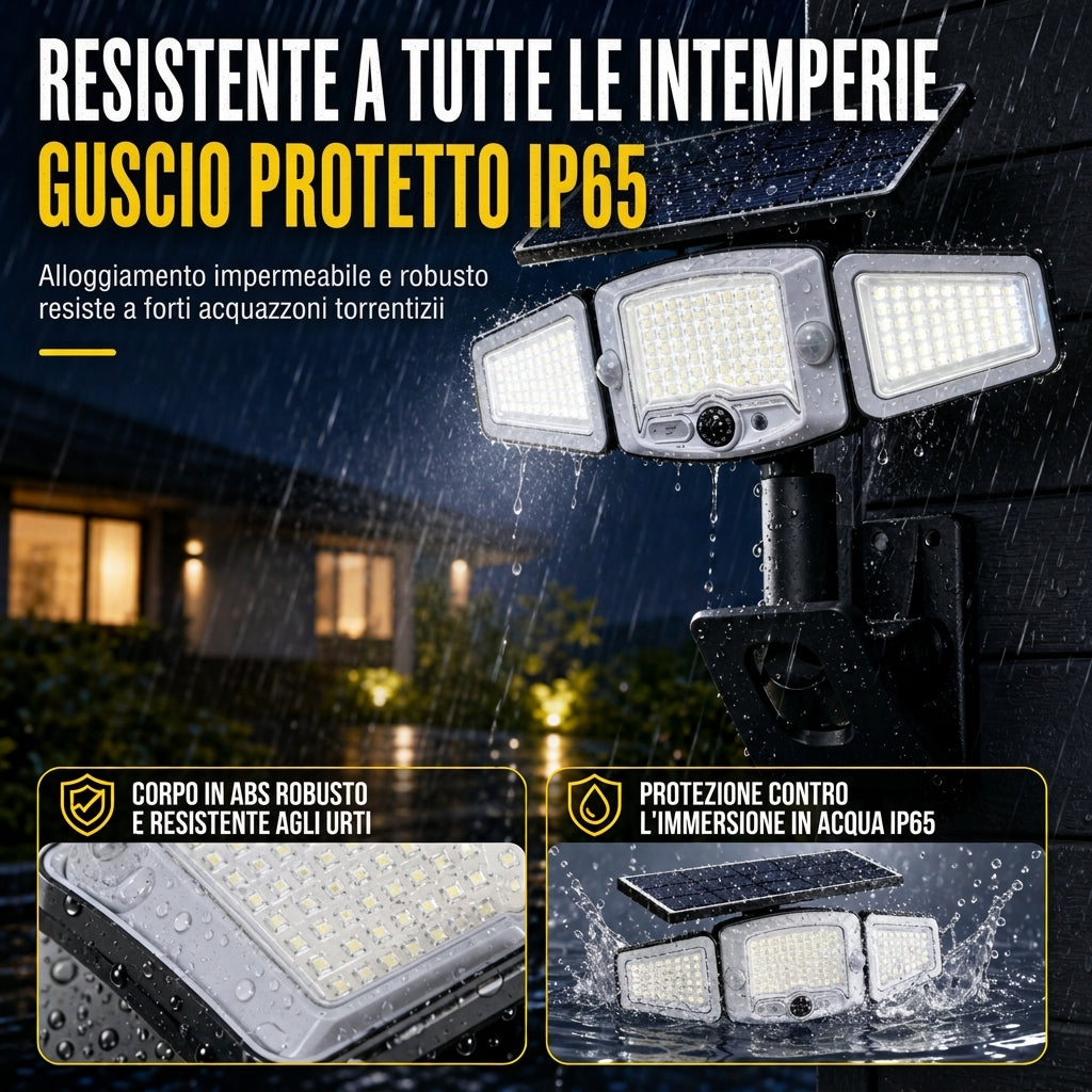 Lampada solare a 3 teste con sensore di movimento