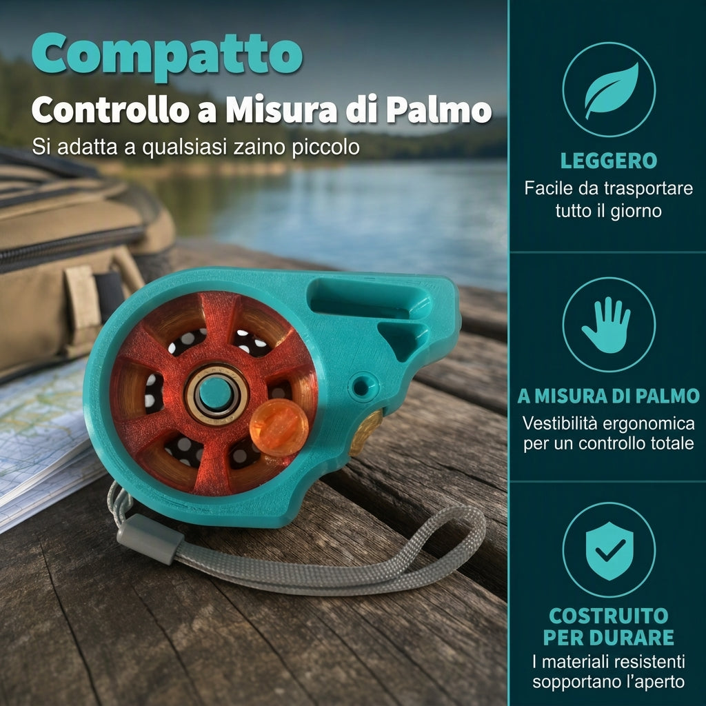 Dispositivo portatile da pesca con mulinello tascabile senza asta