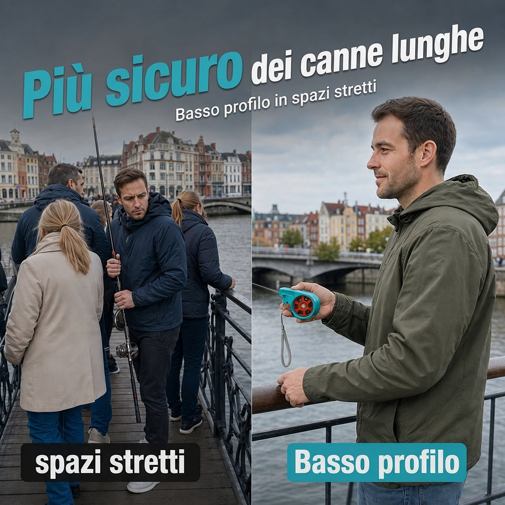 Dispositivo portatile da pesca con mulinello tascabile senza asta