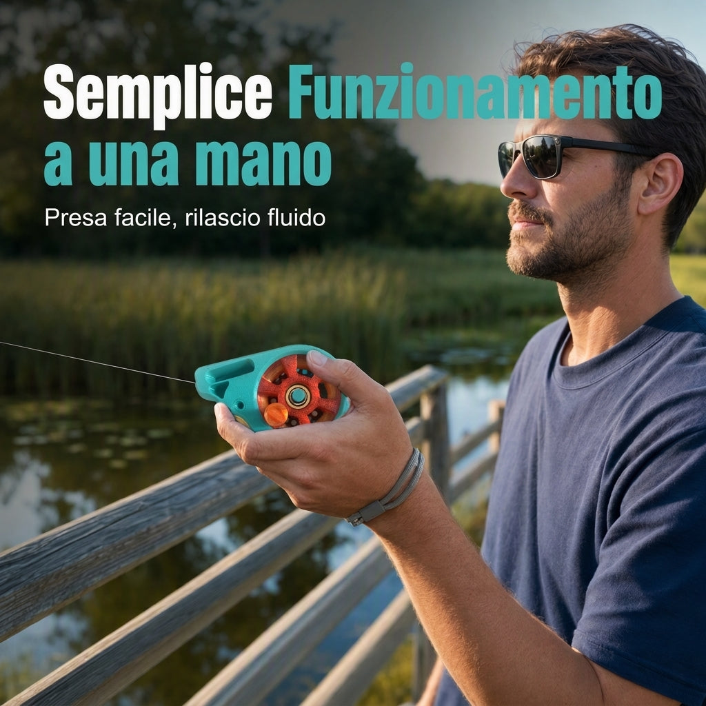 Dispositivo portatile da pesca con mulinello tascabile senza asta