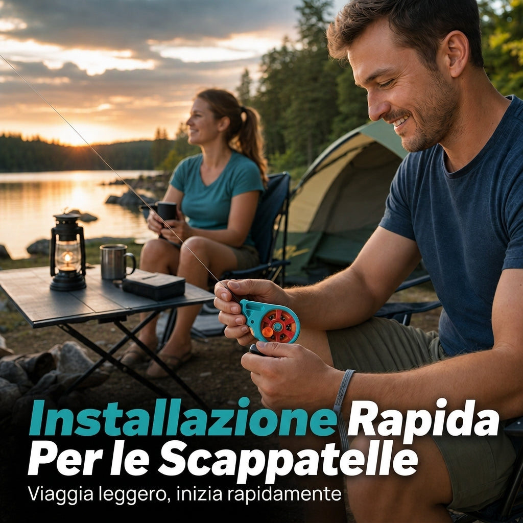 Dispositivo portatile da pesca con mulinello tascabile senza asta