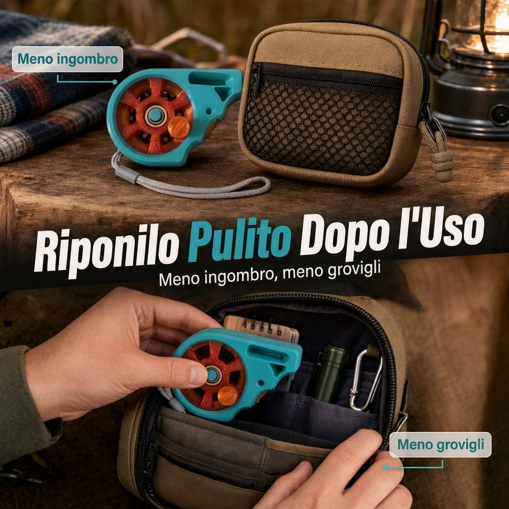 Dispositivo portatile da pesca con mulinello tascabile senza asta