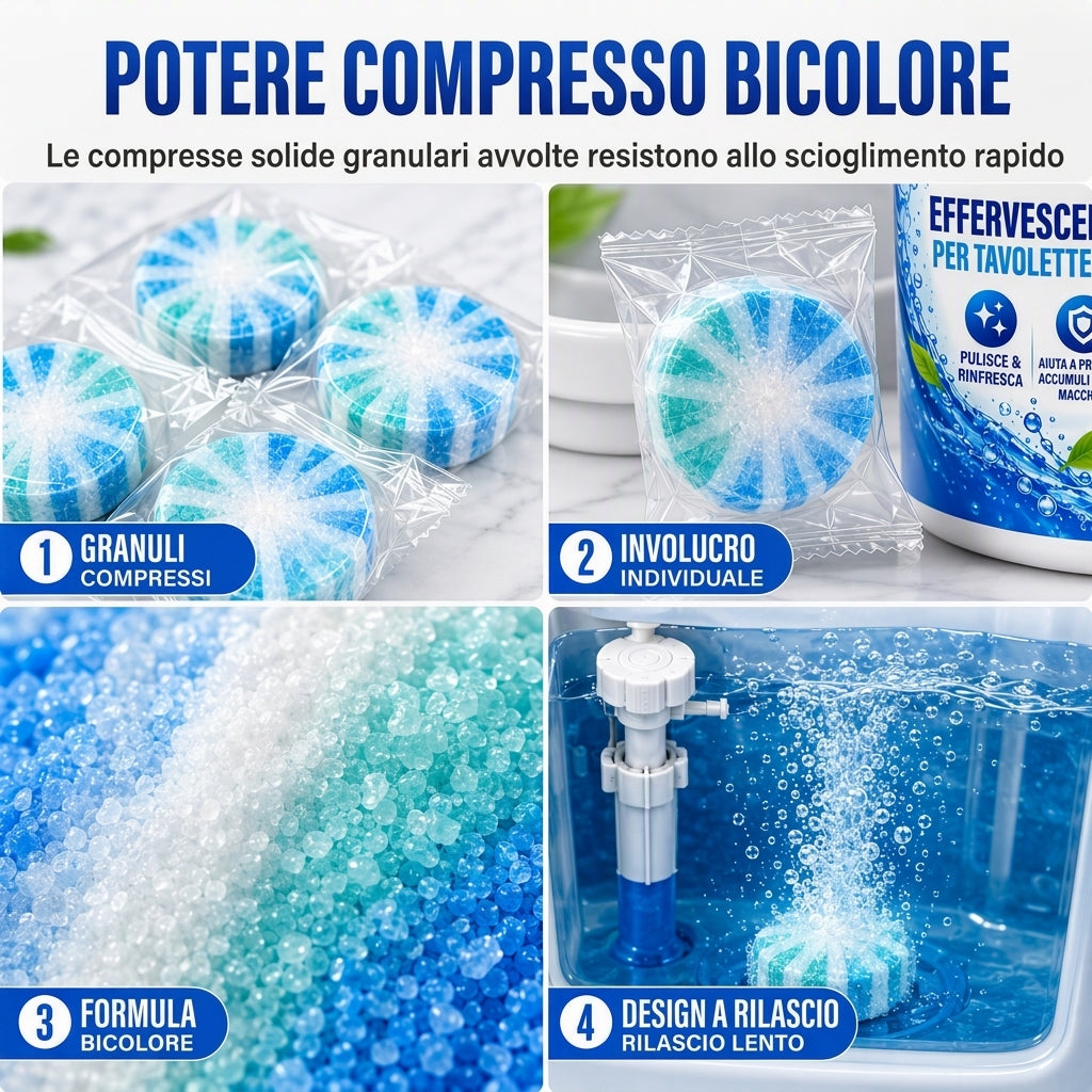 Compresse effervescenti per la pulizia del water e del serbatoio del WC