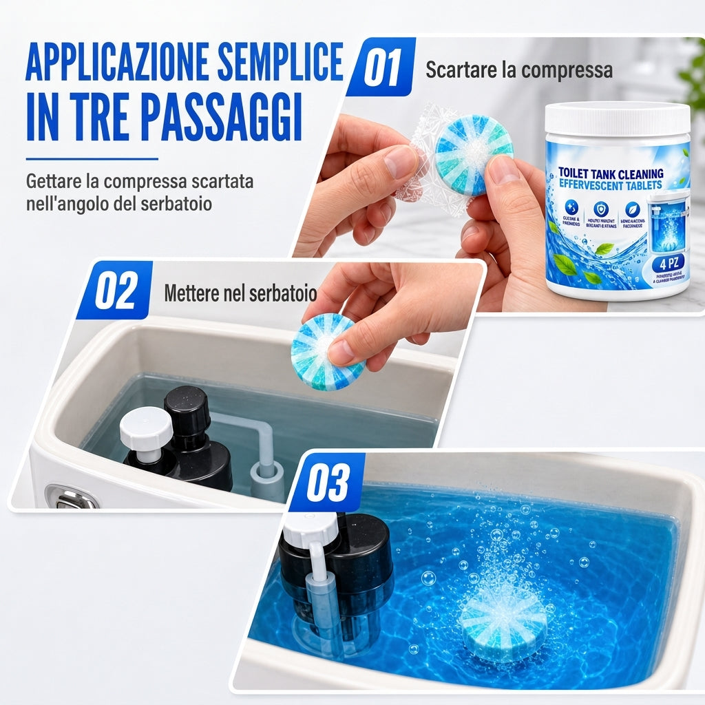Compresse effervescenti per la pulizia del water e del serbatoio del WC
