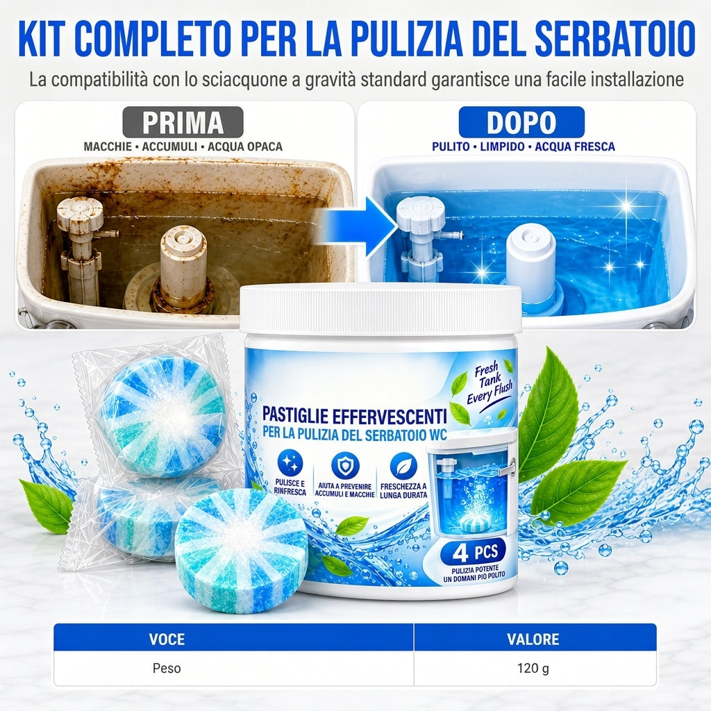 Compresse effervescenti per la pulizia del water e del serbatoio del WC
