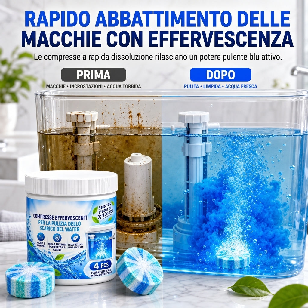 Compresse effervescenti per la pulizia del water e del serbatoio del WC