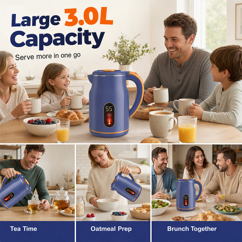 ☕ Bollitore Elettrico Smart 3L con Display LED ✨ | Controllo Temperatura e Mantenimento Caldo a 55°C 🌡️ | Interno in Acciaio Inox e Doppia Parete Anti-Scottatura 1500W 🫖