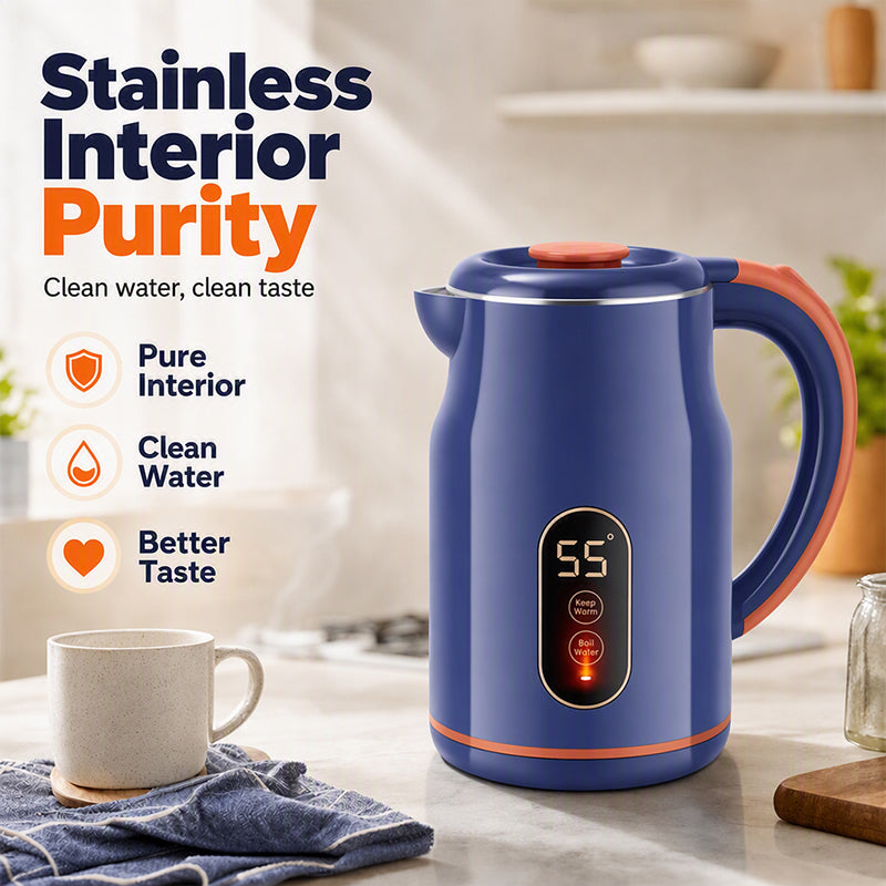☕ Bollitore Elettrico Smart 3L con Display LED ✨ | Controllo Temperatura e Mantenimento Caldo a 55°C 🌡️ | Interno in Acciaio Inox e Doppia Parete Anti-Scottatura 1500W 🫖