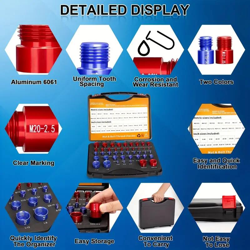 🎉🔧 50% di sconto! Kit di verifica del passo filettatura 2-in-1 – Per dadi, bulloni e fori filettati, metrico e imperiale