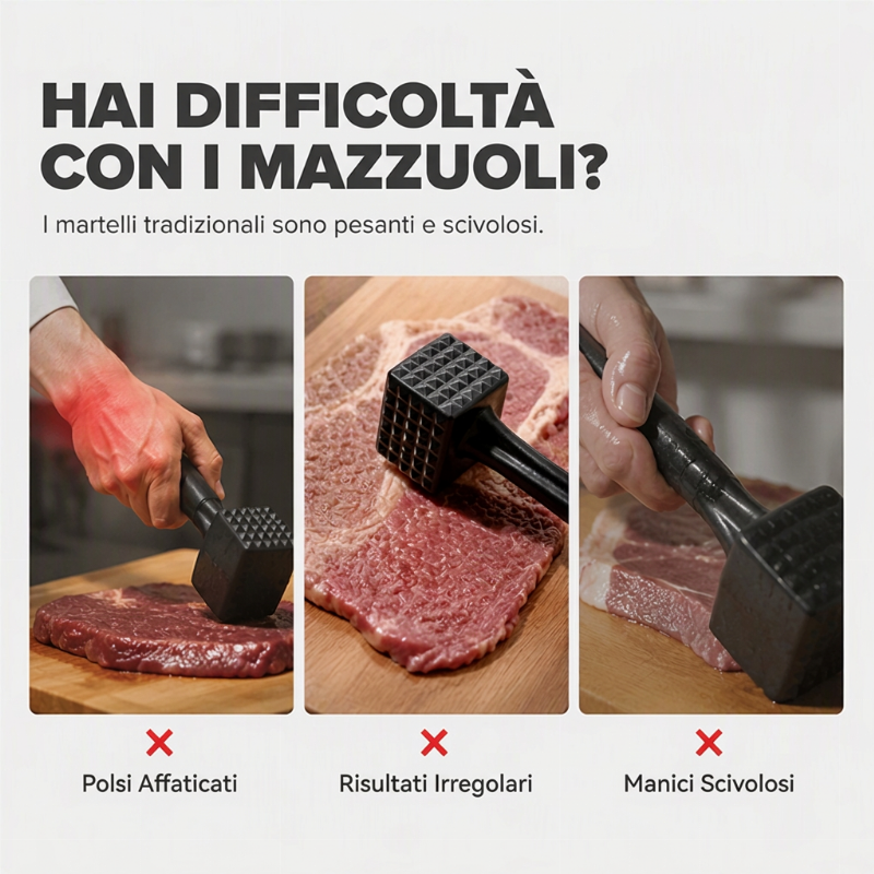 Amorbidizzatore di carne in alluminio per una preparazione veloce dei pasti