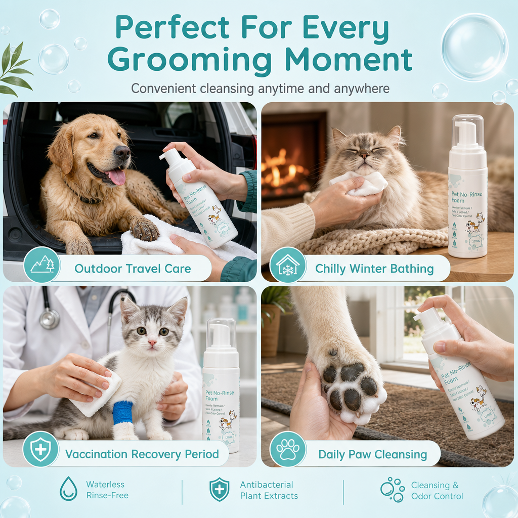 Mousse detergente senza risciacquo per cani e gatti