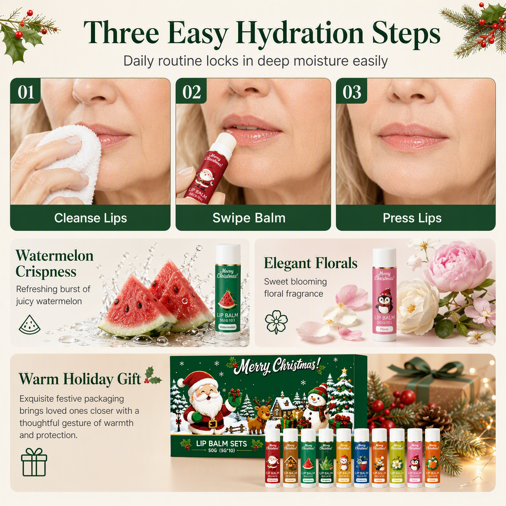 🎄 Risparmia il 50%! 💋 Set di Balsamo per Labbra di Natale – Idratante e pronto da regalare per le feste ✨