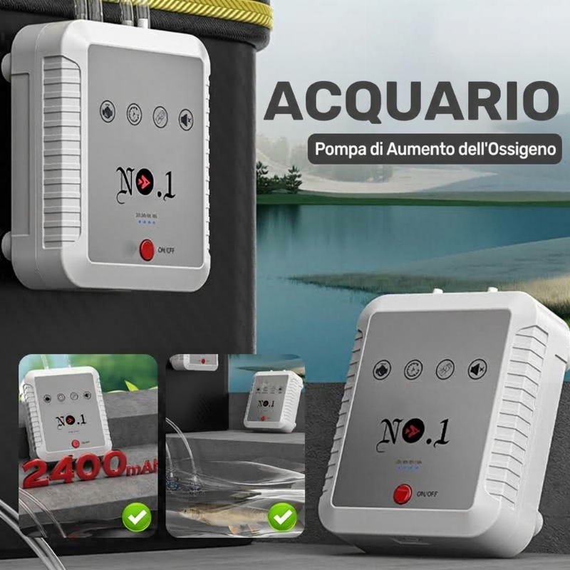 🐠 Aeratore per Acquario Silenzioso🔋Pompa Ossigeno Batteria, Ugelli 1/2/4 Fori, Compatto