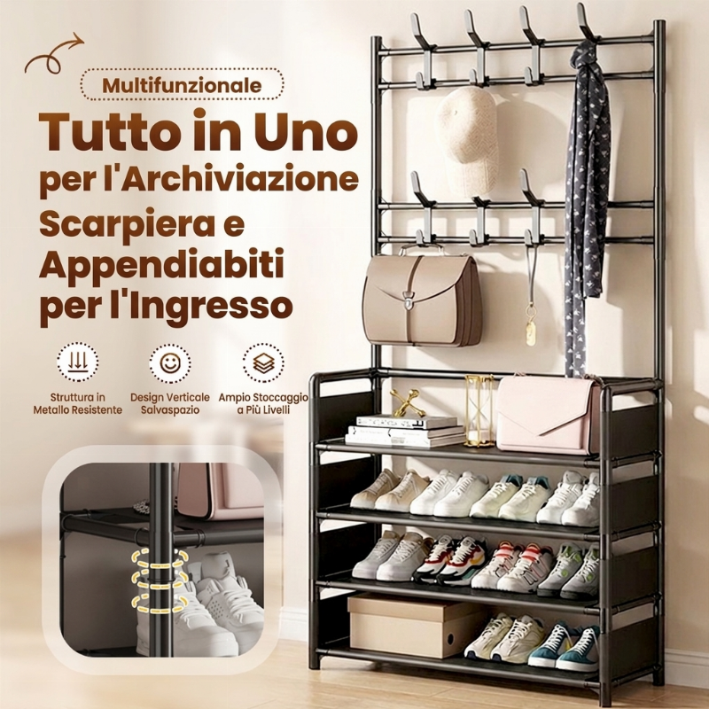 Scarpiera e Portaabiti Multifunzionale per Ingresso