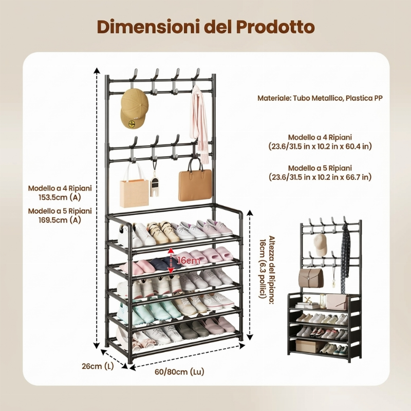 Scarpiera e Portaabiti Multifunzionale per Ingresso